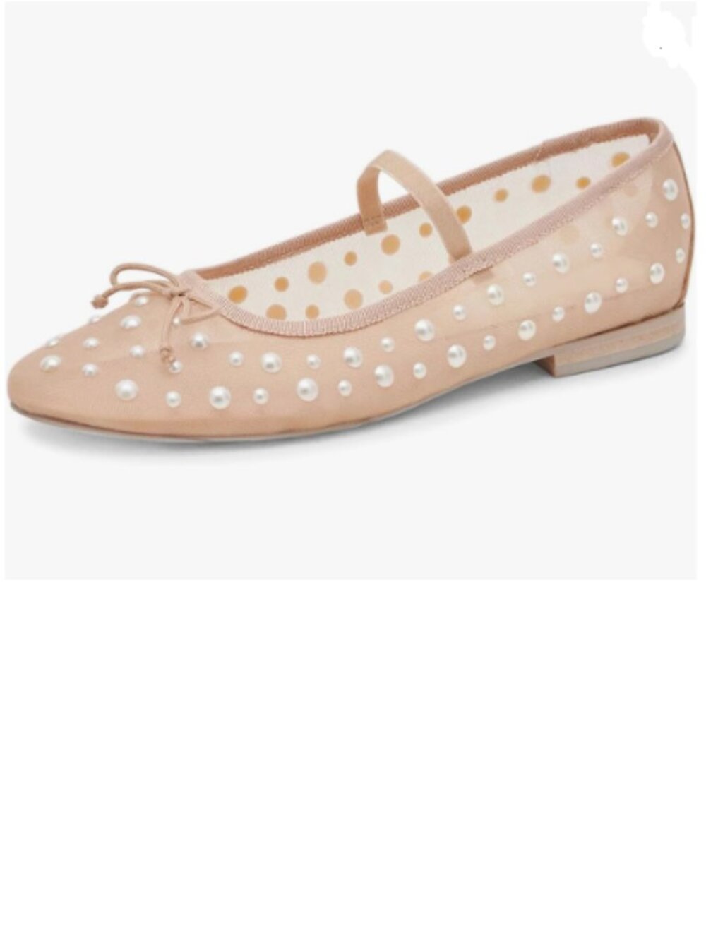 miss left Nude Stylish Pearls Round Toe Mary Jane Bowknots Elastic Strap Flats